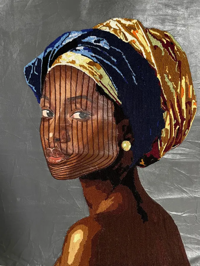 The Ife Muse, thread and acrylic on canvas